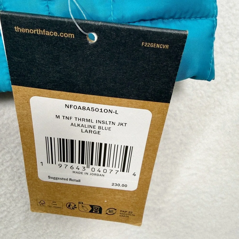 The North Face Mens Thermoball Eco Jacket Size L Mens Alkaline Blue Packable NWT